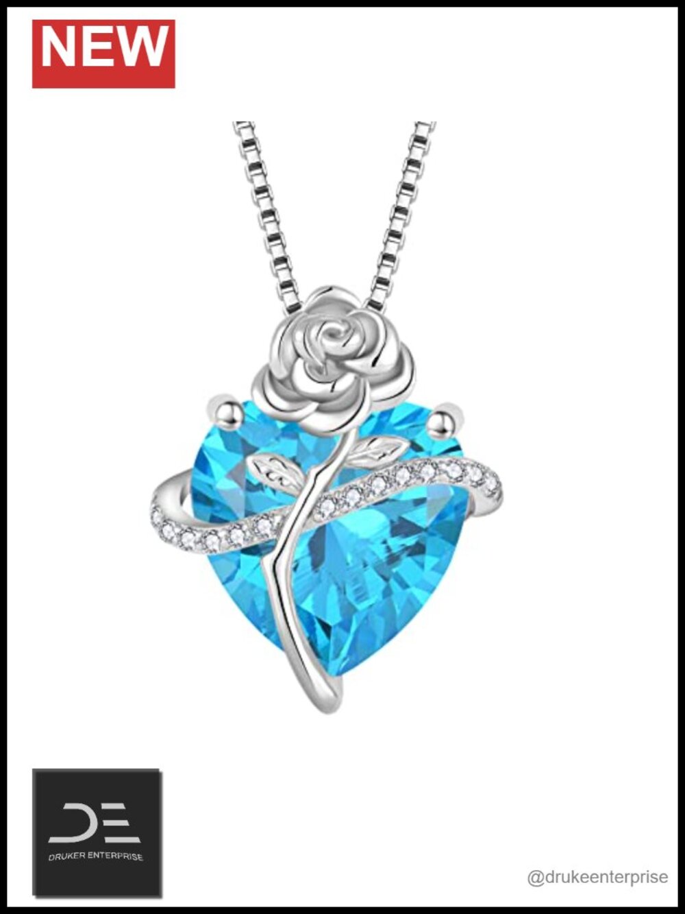 Women Birthstone Pendant Necklace 925 Sterling Silver Heart Rose Flower